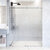 Vigo Elan 72'' W x 74'' H Frameless Right Sliding Shower Door in Stainless Steel Hardware with Fluted Glass, In Use Illustration