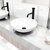 Vigo Lotus Matte Stone™ Round Vessel Bathroom Sink in White with Cass Bathroom Faucet and Pop-Up Drain in Matte Black