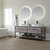 Vinnonva Murcia 72'' W Freestanding Double Sink Bathroom Vanity Set in Mexican Oak with Matte Black Frame, White Composite Grain Stone Countertop, Vessel Sinks, and Mirrors, 72'' Mexican Oak / Matte Black Set w/ Mirrors Angle View