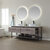 Vinnonva Murcia 72'' W Freestanding Double Sink Bathroom Vanity Set in Mexican Oak with Matte Black Frame, White Composite Grain Stone Countertop, Vessel Sinks, and Mirrors, 72'' Mexican Oak / Matte Black Set w/ Mirrors Opened View