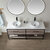 Vinnonva Murcia 72'' W Freestanding Double Sink Bathroom Vanity Set in Mexican Oak with Matte Black Frame, White Composite Grain Stone Countertop, Vessel Sinks, and Mirrors, 72'' Mexican Oak / Matte Black Set w/ Mirrors Overhead View