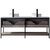 Vinnonva Murcia 72'' W Freestanding Double Sink Bathroom Vanity Set in Mexican Oak with Matte Black Frame, White Composite Grain Stone Countertop, Vessel Sinks, and Mirrors, 72'' Mexican Oak / Matte Black Set w/ Mirrors Back View