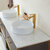 Vinnonva Murcia 72'' W Freestanding Double Sink Bathroom Vanity in Suleiman Oak with Brushed Gold Frame, White Composite Grain Stone Countertop, and Vessel Sinks, 72'' Suleiman Oak / Brushed Gold Sink Close Up View