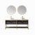 Vinnonva Murcia 72'' W Freestanding Double Sink Bathroom Vanity Set in Suleiman Oak with Brushed Gold Frame, White Composite Grain Stone Countertop, Vessel Sinks, and Mirrors, 72'' Suleiman Oak / Brushed Gold Set w/ Mirrors Back View