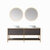 Vinnonva Murcia 72'' W Freestanding Double Sink Bathroom Vanity Set in Suleiman Oak with Brushed Gold Frame, White Composite Grain Stone Countertop, Vessel Sinks, and Mirrors, 72'' Suleiman Oak / Brushed Gold Set w/ Mirrors Front View