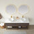 Vinnonva Murcia 72'' W Freestanding Double Sink Bathroom Vanity Set in Suleiman Oak with Brushed Gold Frame, White Composite Grain Stone Countertop, Vessel Sinks, and Mirrors, 72'' Suleiman Oak / Brushed Gold Set w/ Mirrors Overhead View