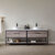 Vinnonva Murcia 84'' W Freestanding Double Sink Bathroom Vanity in Mexican Oak with Matte Black Frame, White Composite Grain Stone Countertop, and Vessel Sinks, 84'' Mexican Oak / Matte Black Lifestyle Front View