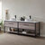 Vinnonva Murcia 84'' W Freestanding Double Sink Bathroom Vanity in Mexican Oak with Matte Black Frame, White Composite Grain Stone Countertop, and Vessel Sinks, 84'' Mexican Oak / Matte Black Lifestyle Angle View