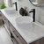 Vinnonva Murcia 84'' W Freestanding Double Sink Bathroom Vanity Set in Mexican Oak with Matte Black Frame, White Composite Grain Stone Countertop, Vessel Sinks, and Mirrors, 84'' Mexican Oak / Matte Black Set w/ Mirrors Sink Close Up View