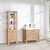 Vinnonva Leon 36'' W Freestanding Single Bathroom Vanity in Fir Wood Brown with Lightning White Composite Sink Top, 36'' Brown w/ White Top Lifestyle View