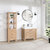 Vinnonva Leon 36'' W Freestanding Single Bathroom Vanity Set in Fir Wood Brown with Lightning White Composite Sink Top, and Mirror, 36'' Brown w/ White Top Set w/ Mirror Lifestyle Front View