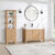 Vinnonva Leon 48'' W Freestanding Single Bathroom Vanity Set in Fir Wood Brown with Lightning White Composite Sink Top, and Mirror, 48'' Brown w/ White Top Set w/ Mirror Lifestyle Front View