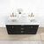 Vinnonva Cadiz 60'' W Freestanding Double Bathroom Vanity in Fir Wood Black with Lighting White Composite Top and Sinks, 60'' Black w/ White Top Overhead View