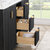 Vinnonva Cadiz 60'' W Freestanding Double Bathroom Vanity Set in Fir Wood Black with Lighting White Composite Top, Sinks, and Mirrors, 60'' Black w/ White Top Set w/ Mirrors Drawer Side View