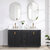 Vinnonva Cadiz 60'' W Freestanding Double Bathroom Vanity Set in Fir Wood Black with Lighting White Composite Top, Sinks, and Mirrors, 60'' Black w/ White Top Set w/ Mirrors Front View