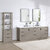 Vinnonva Cadiz 84'' W Freestanding Double Bathroom Vanity Set in Fir Wood Grey with Lighting White Composite Top, Sinks, and Mirrors, 84'' Grey w/ White Top Set w/ Mirrors Lifestyle Angle View