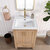 Vinnonva Gela 24'' W Freestanding Single Sink Bathroom Vanity Set in Fir Wood Brown with Drop-In White Ceramic Basin and Mirror, 24'' Brown Set w/ Mirror Overhead View