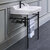 Whitehaus Victoriahaus Console with Integrated Rectangular Bowl in White, Towel Bar, Backsplash, Single Hole Console w/ Matte Black Legs In Use View